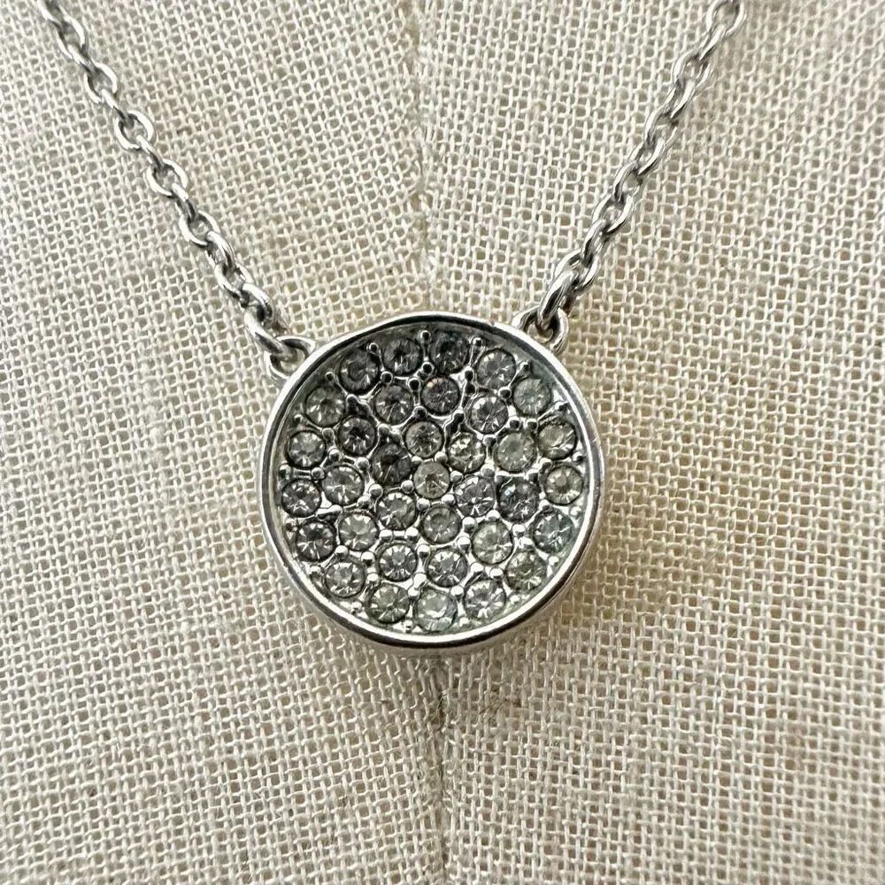 Chico’s silver tone rhinestone disc pendant necklace